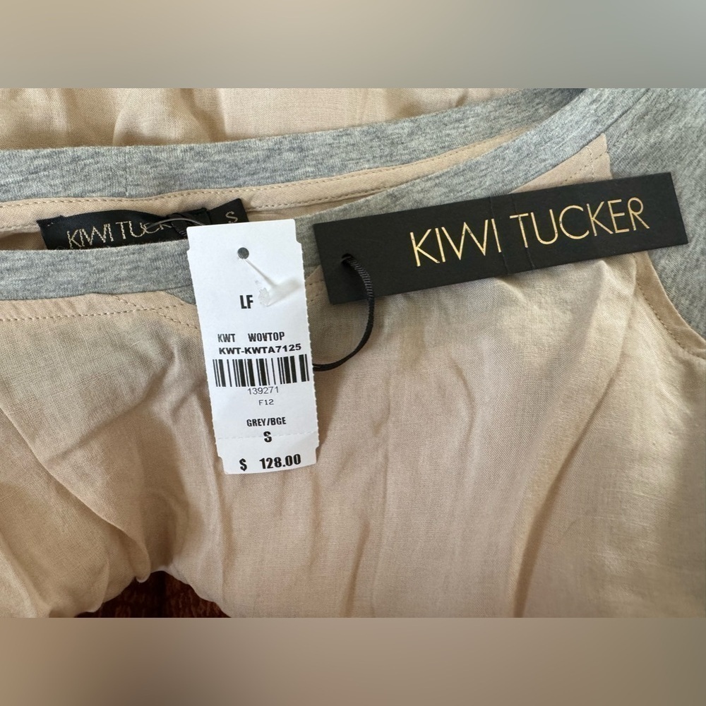 KIWI TUCKER Grey Beige Blouse - Picture 2 of 5